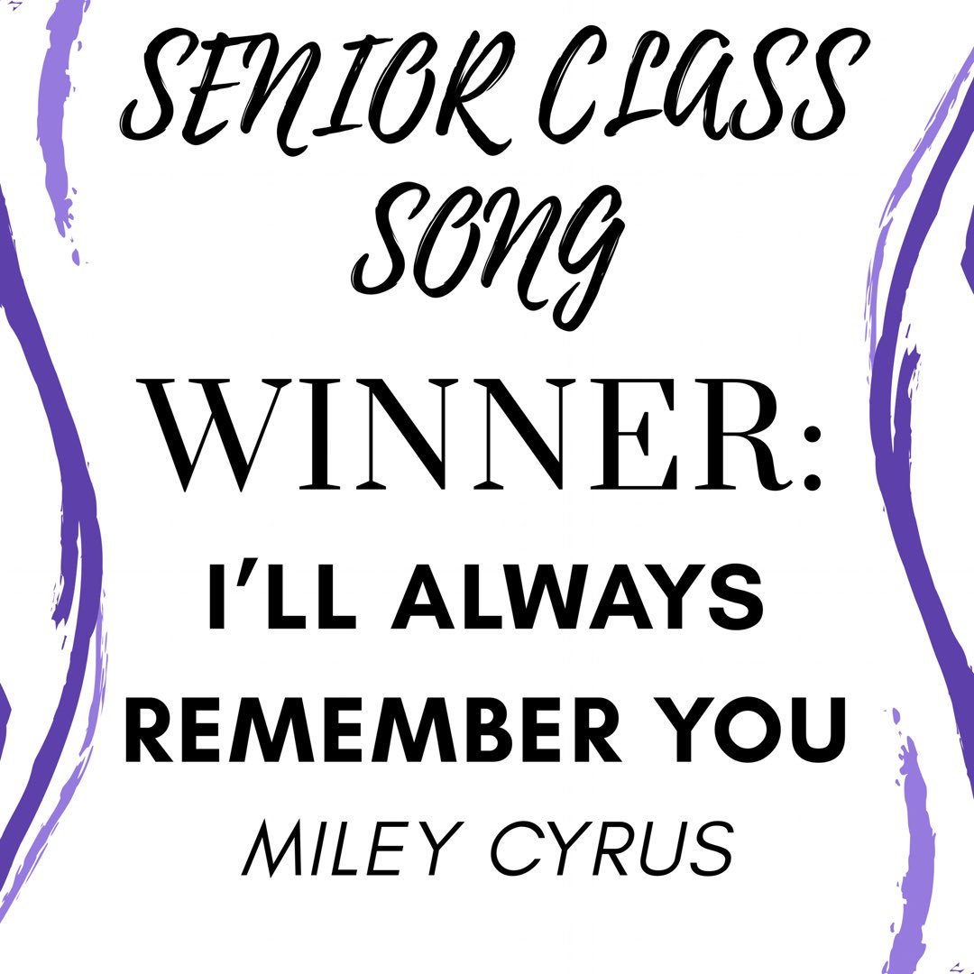 Govs2018's tweet photo. SENIORS!! It's been decided, our senior class song is I'll Always Remember You by Miley Cyrus!💜😈 https://t.co/8ppYsOpXqB