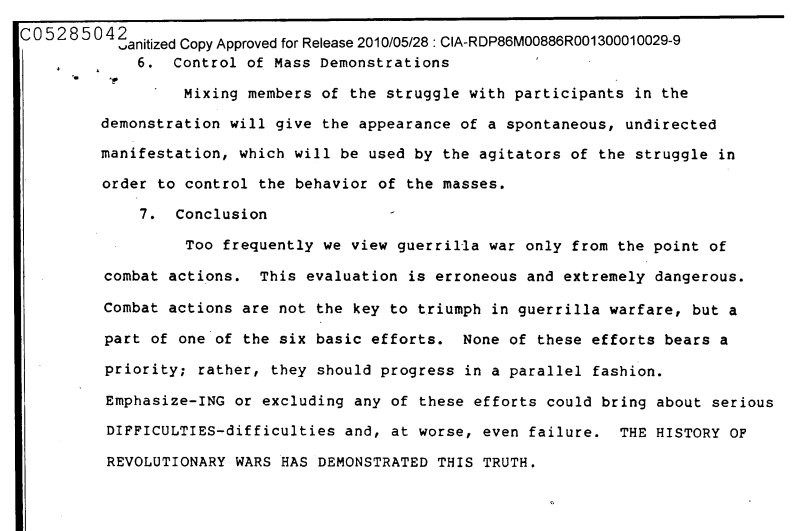 "Mixing members of the struggle with participants in the demonstration will give the appearance of a spontaneous, undirected manifestation, which will be used by the agitators of the struggle in order to control the behavior of the masses."