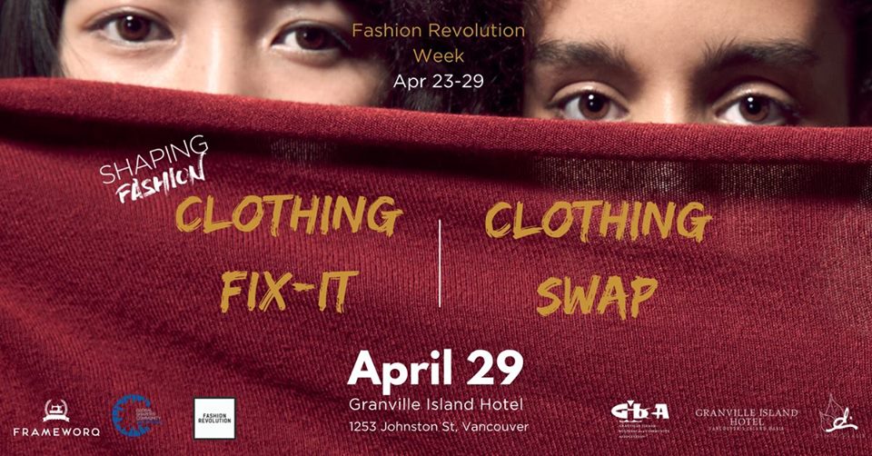 Want to join in on #FashionRevolutionWeek? Local Vancouverites check out <a href="/Frameworq/">Frameworq</a>'s Clothing Fix-it and Clothing Swap event on April 29th at Granville Island Hotel 1PM-5Pm. 
Find out more facebook.com/frameworq/phot… <a href="/Fash_RevCAN/">Fashion Revolution Canada</a>
<a href="/frameworq/">Frameworq</a> <a href="/fash_revcan/">Fashion Revolution Canada</a>