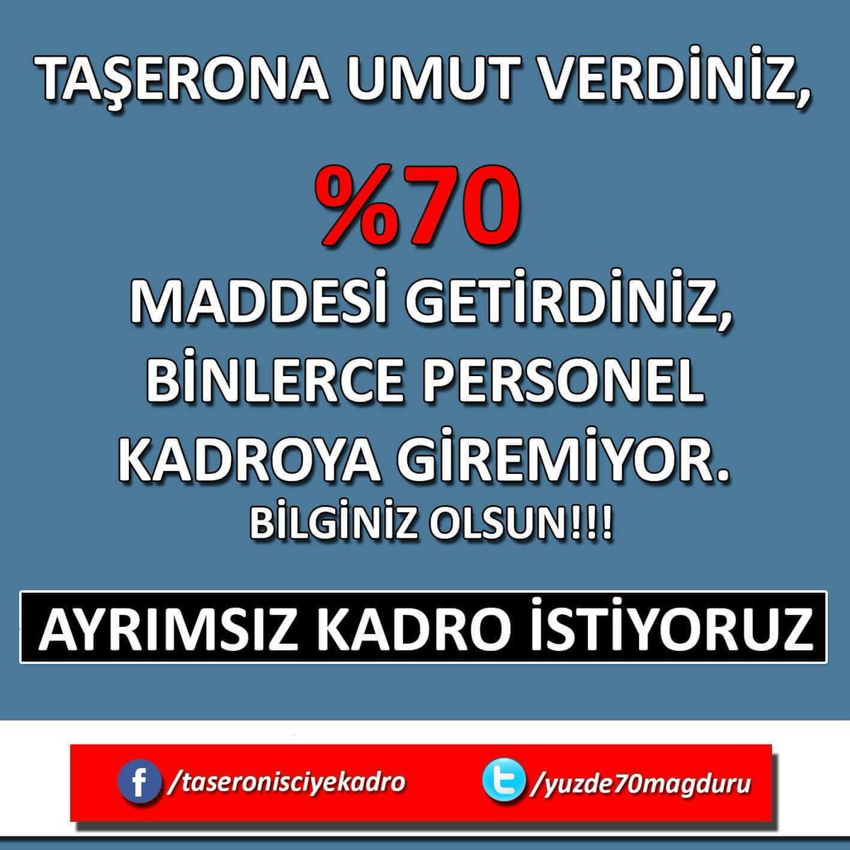 #Taserona1MayısdaSon TAŞERONA KÖKTEN ÇÖZÜM İSTİYORUZ TÜM TAŞERONLARA KADRO #yemekhanecilerekadro 
#Taserona1MayısdaSon
@RT_Erdogan
@BA_Yildirim
@jsarieroglu
@naci_agbal
@Dr_Demircan