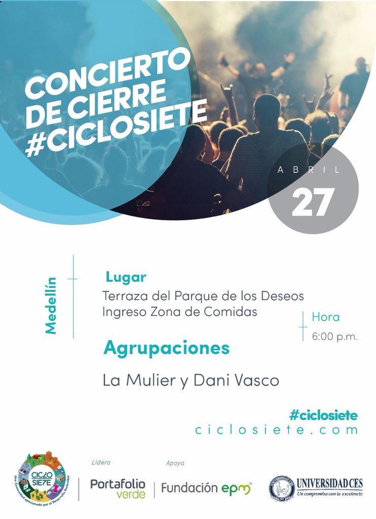 ciclo_siete's tweet photo. Te esperamos hoy en la terraza del Parque de los Deseos para el cierre de la Semana por la Sostenibilidad Iberoamérica #CicloSiete @fundacionepm @UniversidadCES https://t.co/PQGiRTyqUM