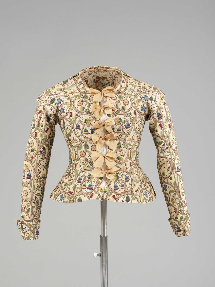 Fashion_Museum's tweet image. Friday Treat Time! A close-up look at Object 2 in our 'A History of Fashion in 100 Objects' exhibition - linen waistcoat embroidered in coloured silks and metal spangles, c 1615. So bright and beautiful! #HFx100