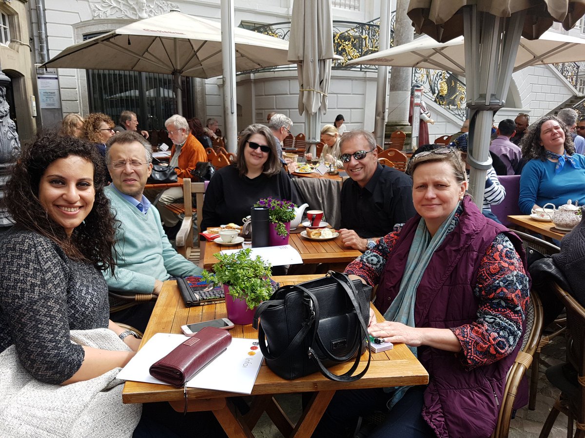 pete263011's tweet photo. Coffee break in Bonn with our egyptian friends after two successful work days #GERF #SCMeeting https://t.co/HyAu7irY7x