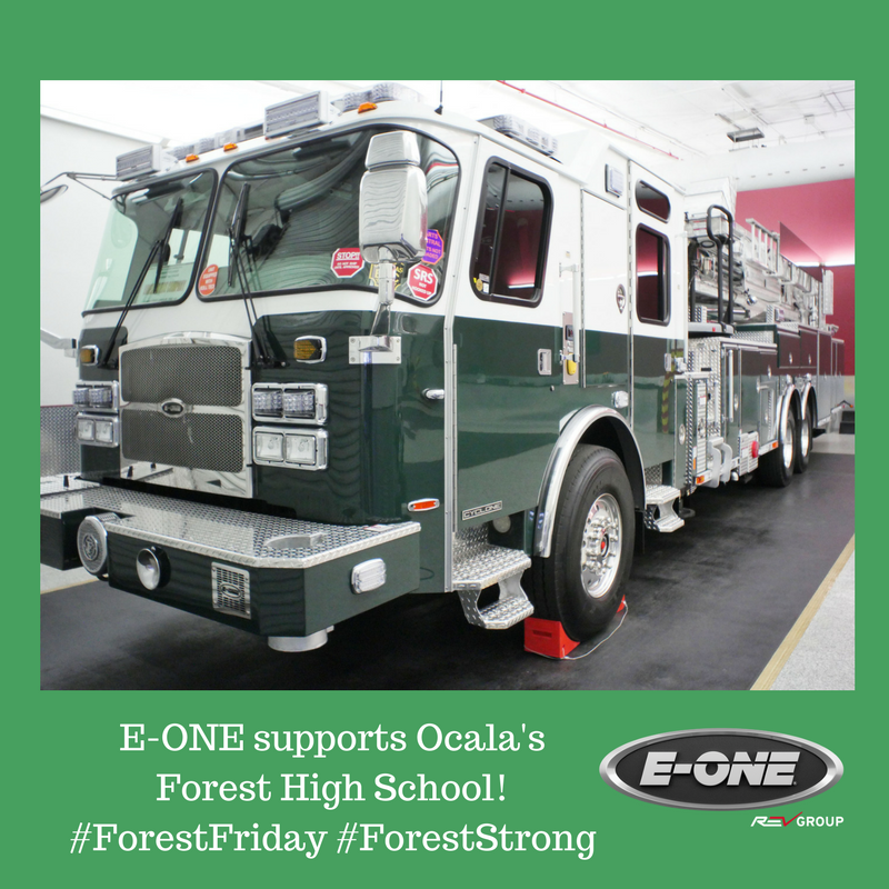 EONE_FireTrucks's tweet photo. E-ONE is showing its green today with a beautiful green fire truck in support of Forest High School in Ocala! We have Forest alumni working for us and children of our employees attending the school! #ForestStrong #ForestFriday #GoGreen #Ocala #EONE https://t.co/lf1uITSfLl