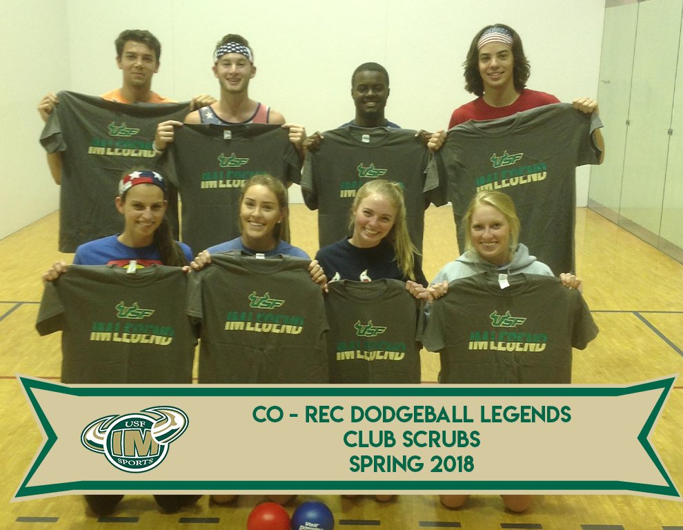 USFIMSports's tweet photo. They might not be able to dodge the finals coming up, but they certainly can dodge ball! We present to you our most recent IM Dodgeball Legends for Men's and Co-Rec... Club Scrubs! https://t.co/ThTgXhw2pS