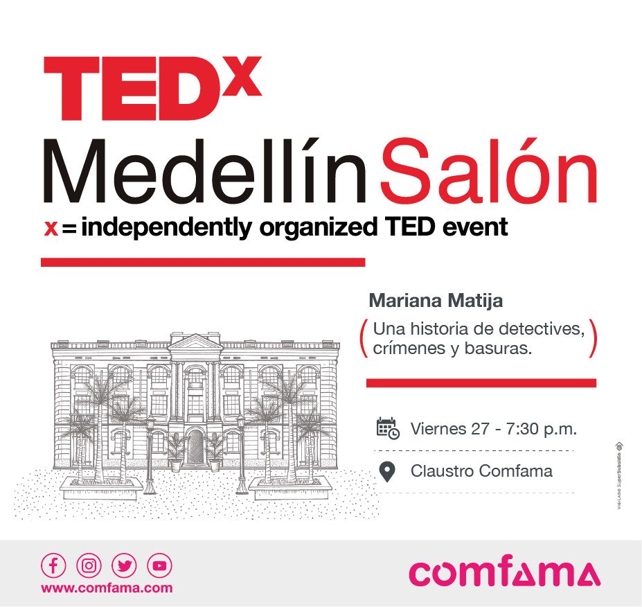 juliarangou's tweet photo. En el último día de #CicloSiete con la temática de #cultura, @Comfama nos invita a un #TedX vibrante con @marianamatija!!  Los esperamos https://t.co/yhCzVVlH1t