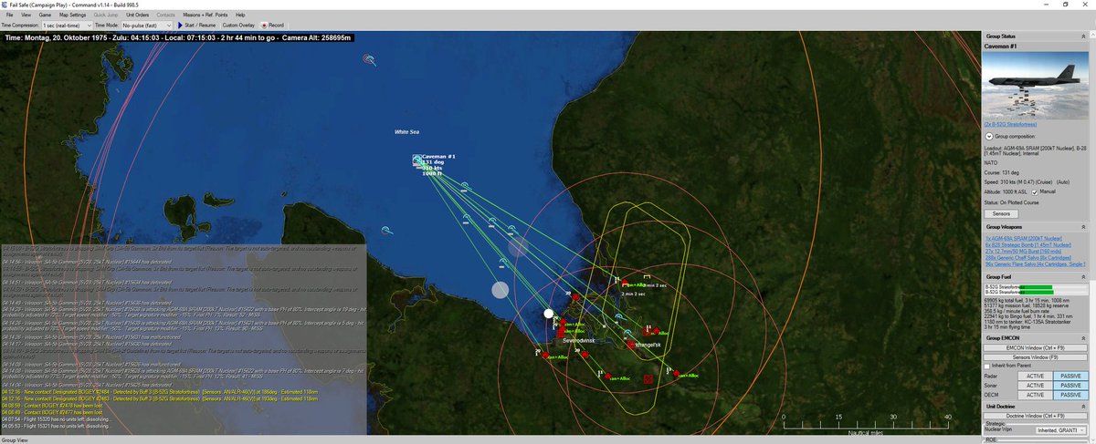 CommandDevTeam's tweet photo. "This is it: Unlimited nuclear war with the Soviet Union is imminent. We are in command of 18 B-52G Stratofortress on 'Chrome Dome' airborne alert over the Arctic and await strike orders."
#CMANO #NorthernInferno AAR#15 - Fail Safe
https://t.co/6yBoskEFwV https://t.co/1vvQv3279U