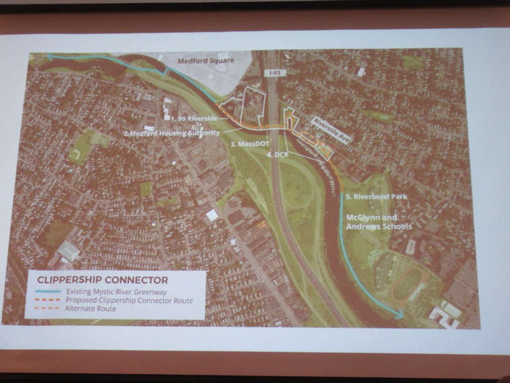 LeeToma's tweet photo. Mystic River Watershed Association presenting efforts to close gaps in trails along metro Boston’s northern river. #NEbikewalk https://t.co/j8lwgJBGcx