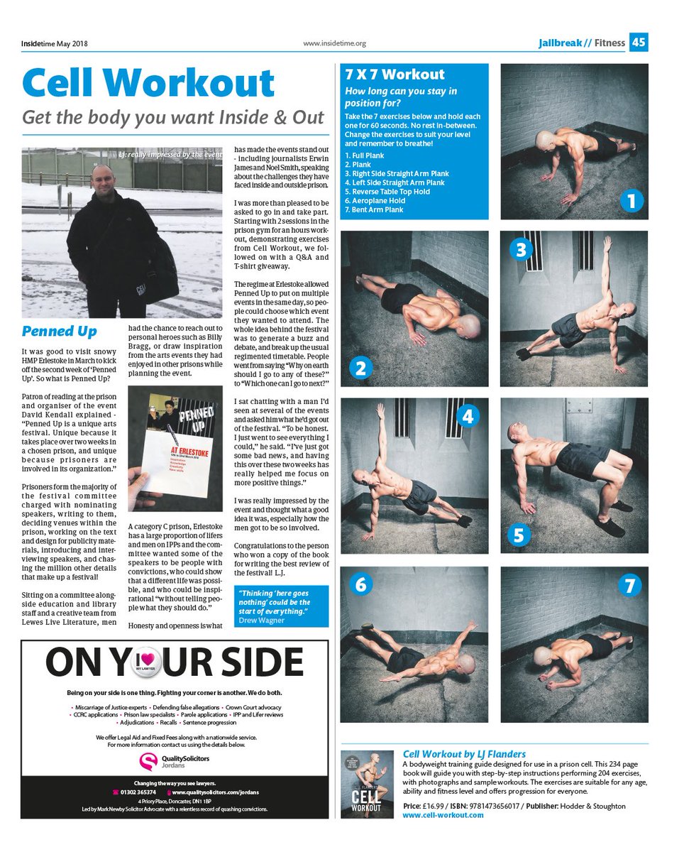 #CellWorkout May issue Prison newspaper @InsideTimeUK covering @manwithbooks #PennedUp arts festival at HMP Erlestoke. 7x7 #Workout #Plank #Fitness #Bodyweight #Training