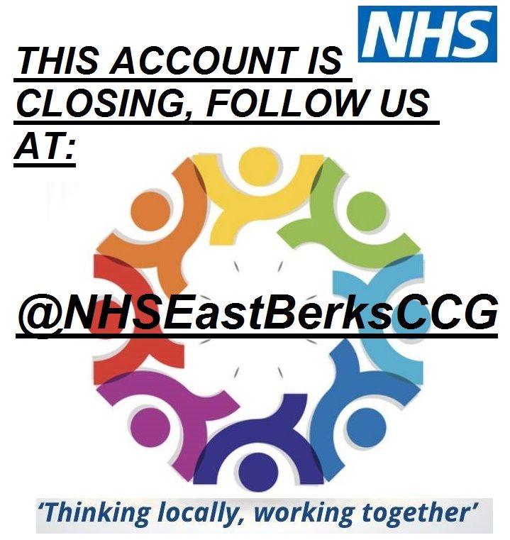 THIS ACCOUNT IS CLOSING.Follow us at <a href="/NHSEastBerksCCG/">NHS East Berkshire CCG</a> 
From the 1st April'18 Windsor,Ascot&amp;Maidenhead CCG, Slough CCG &amp; Bracknell &amp; Ascot CCG will merge to form East Berkshire CCG
#NHS #Windsor #Ascot #Maidenhead #Bracknell #Slough