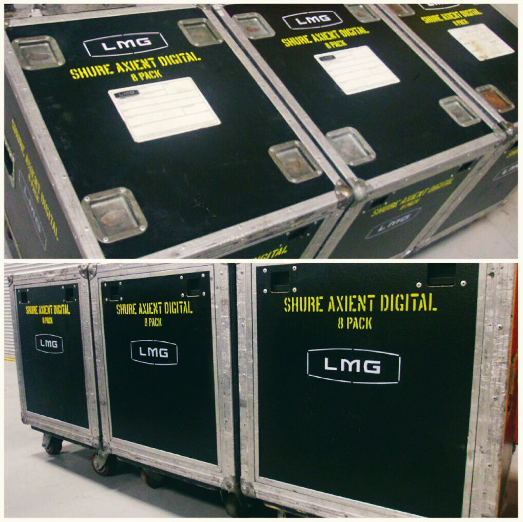 Shanetsmith's tweet photo. Our in house case guru Danny paints and keeps our cases looking good. @LMG_BeyondTech @shure #AxientD 8 packs ready to roll out!  #Beyondtechnology https://t.co/zUvTXmSefR