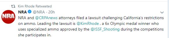 SoCallls's tweet image. Have you seen this? @Coopster04 @GeeGeeAkili This #californian stands with the @NRA and is suing to overturn #Prop63 which was voted on overwhelmingly by the People of California. #KimRhodes #NeverAgain #ParklandSchoolShooting  #MSD