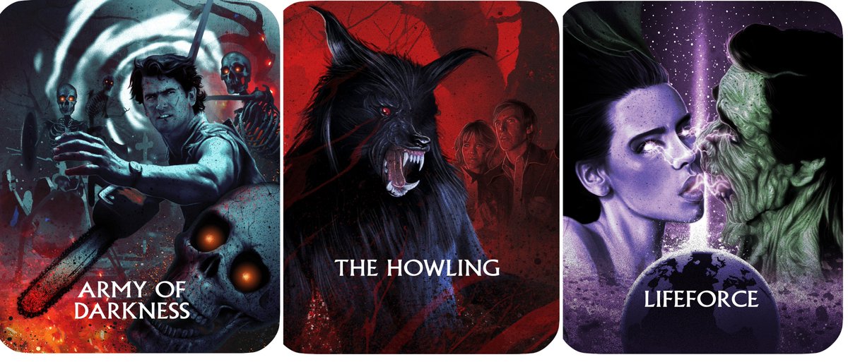 Scream_Factory's tweet photo. BREAKING: New limited-edition steelbook releases of fan favorites ARMY OF DARKNESS, THE HOWLING and LIFEFORCE unleash on August 14th! New 4K film scan on Lifeforce! More details @ https://t.co/eBfLMPRpMd https://t.co/97aLaf777X