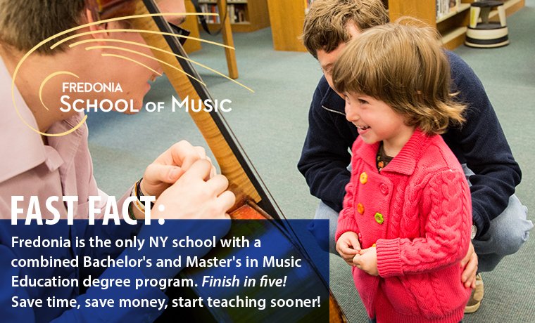 fredoniamusic's tweet photo. Thinking about a career in Music Education?

@FredoniaU is the only NY school with a combined Bachelor's and Master's in Music Education degree program. Finish in FIVE! Save time, save money, start teaching sooner!

Find out more: https://t.co/9KJYyi96xf #FREDMusicEd https://t.co/LyOatOgxve