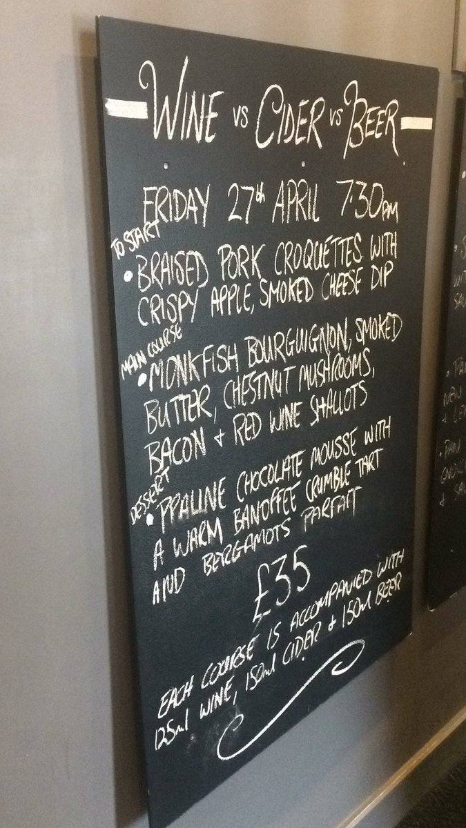 MarcSuffolk1's tweet photo. Back at one of my favourite #Pubs in the country @GreatEccPub part of the wonderful @SeafoodPubCo for #Wine vs #Cider vs #Beer 
Another mouth watering menu to be paired with some exceptional drinks. Great to have @innisandgunnUK with us for the 1st time #TeamCider https://t.co/0emgAoi2Sp