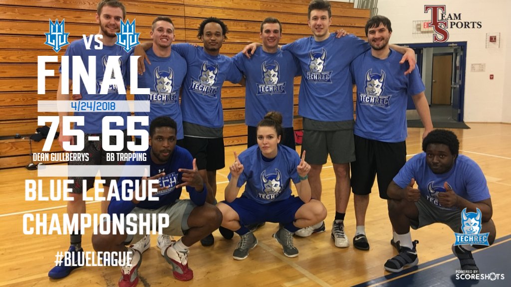 Your Spring Blue League Champions are Dean Gullberrys as they beat BB Trapping with the Tech 75-65 Wednesday, April 24, 2018... 
#BlueLeague #BlueDevilsDare #IMLeague