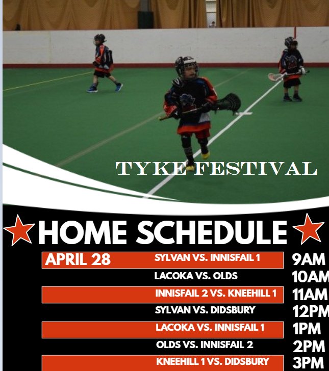 Tyke Festival being held in Sylvan Lake &amp; Blackfalds this weekend - the Nexsource (Sylvan) schedule is posted below