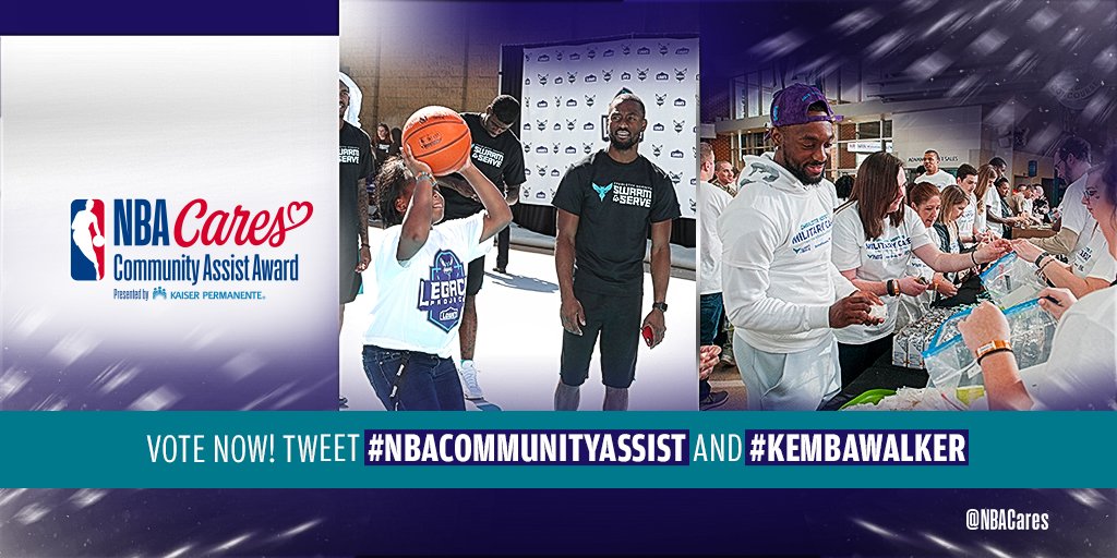 nbacares's tweet photo. RT to cast your vote for @hornets #KembaWalker for the Seasonlong #NBACommunityAssist Award presented by @KPShare! 

Learn more about @KembaWalker's community efforts at https://t.co/8wapaxCFUC! https://t.co/6ED81yZMam