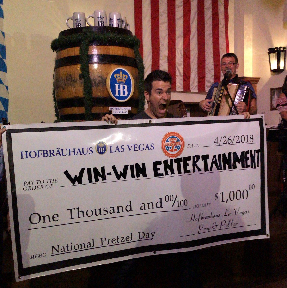 Congratulations @jeffcivillico for winning the pretzel eating contest last night, donating $1000 to @winwincharity, and TAPPING THE MAIBOCK KEG!!! 🥨🍺 #Prost