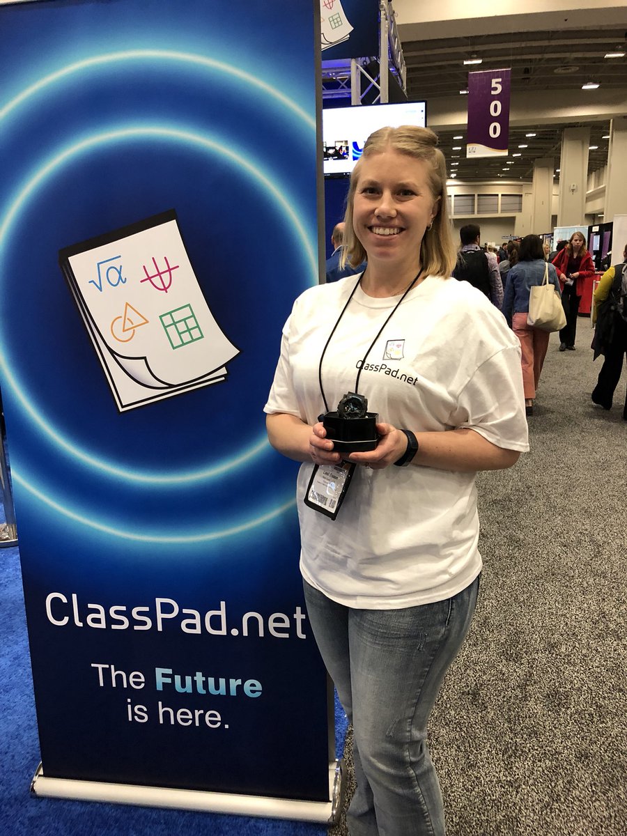 classpadnet's tweet photo. Whoo hoo! Another t-shirt winner! Congratulations Liesl!  Stop by and learn at Booth about @classpadnet #classpadnet and get your own t-shirt!  Free #allinone web-based software for any #math you want to do! https://t.co/P6QZCN1tJs