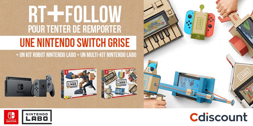 Cdiscount's tweet photo. 🎁 #Concours 

👌 À gagner pour les #FrenchDays et pour la sortie de #NintendoLabo > https://t.co/6bhE4hGqHb

🔸 Pour tenter votre chance : RT + Follow @Cdiscount

☑️ TAS 04/05 https://t.co/vTVku6WKzf