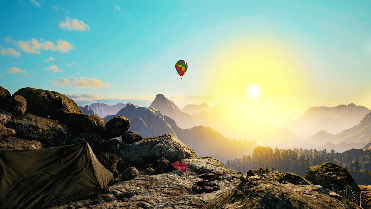 nDreams's tweet photo. Raining where you live? (It is here. Grey and horrible...) Well, you can't beat a beautiful, relaxing sunset in #PerfectVR! For @PlayStation VR, @OculusRift and @htcvive! I'd love to be in that hot air balloon right at this moment too! Maybe one day... https://t.co/Pj8SF798ne