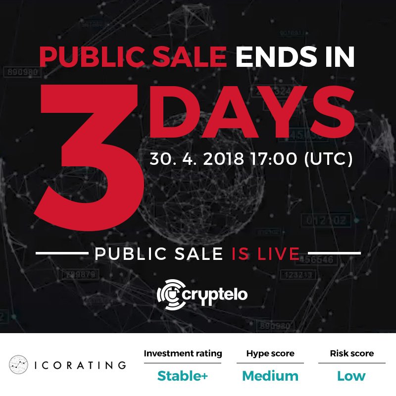 CrypteloDrive's tweet photo. Only three days left until the end of Public sale.
Last chance to contribute!

➡️  https://t.co/7OtSPyac9Y ⬅️

#ICO #Publicsale #CRL #ETH https://t.co/9Cim1f3aHO
