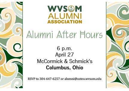 WVSOM_AlumniAssoc (@wvsom_alumassoc) on Twitter photo We are looking forward to our <a href="/WVSOM/">WVSOM</a> Alumni After Hours event tonight in Columbus! If you are in the area we hope you can join us! We are looking forward to our <a href="/WVSOM/">WVSOM</a> Alumni After Hours event tonight in Columbus! If you are in the area we hope you can join us!