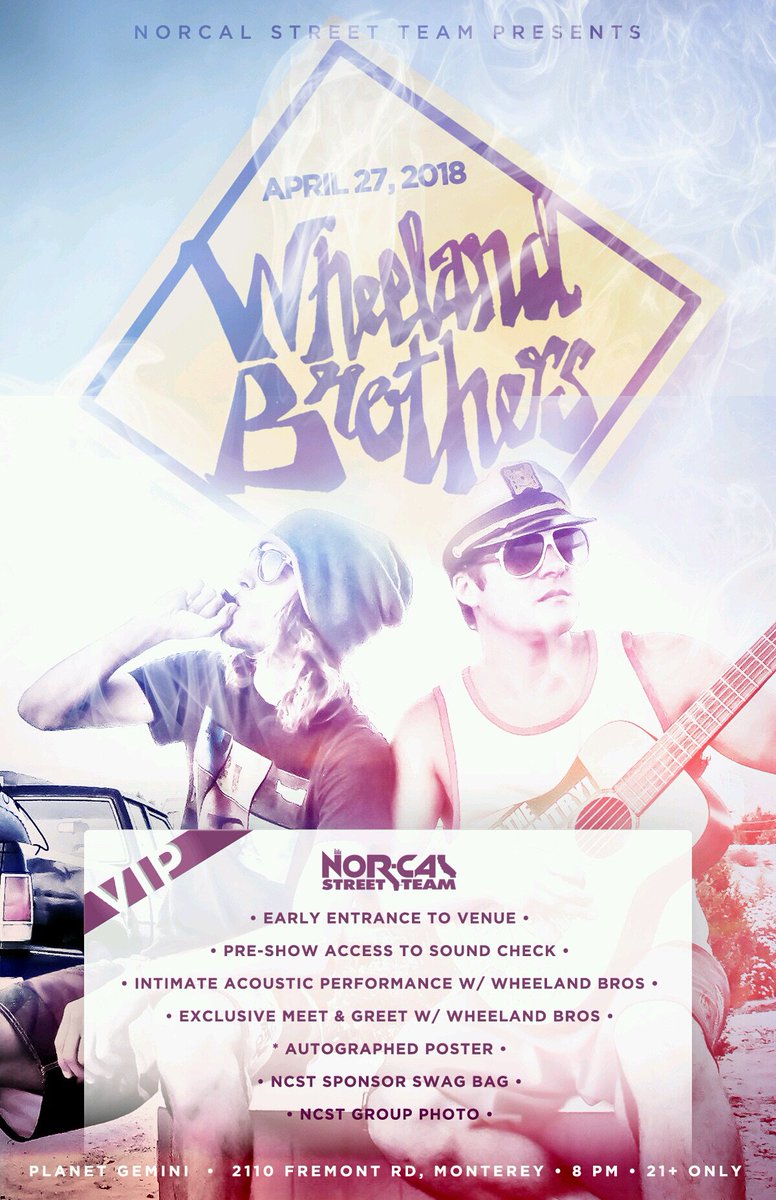 NorCalStTm's tweet photo. VIP! VIP! VIP! TONIGHT !
@WheelandBros @PacRootsMusic #JakeNielsen @FettyBrothers : TONIGHT at @PlanetGemini831 #NCSTFamilia #WheelandBrothers #RockMeLikeTheOcean #SouthernCalifornia #SoCal #TopShelfReggae #SurfRoots #MusicUnites #illbedabbed #HellaIrie #NorCalStreetTeam 🤙🏽 https://t.co/y2uFokvDpR
