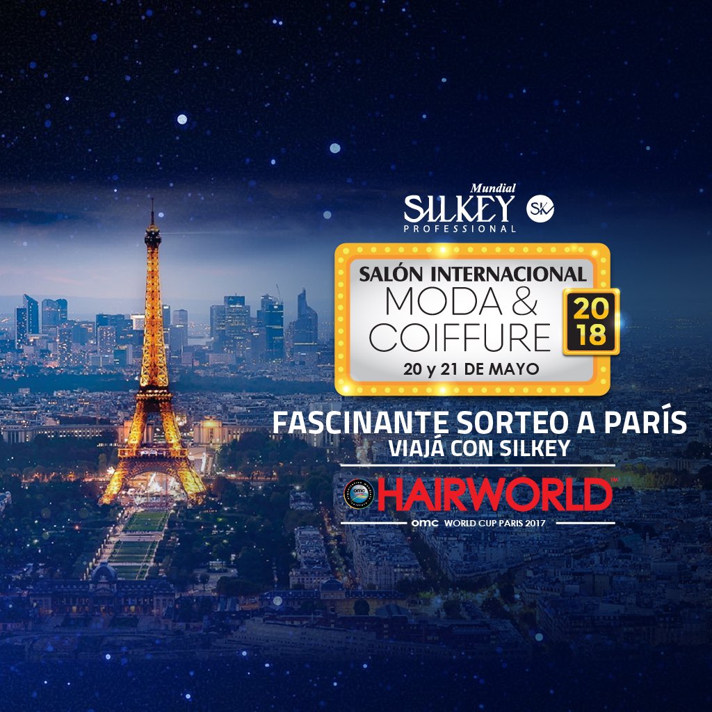 VIAJÁ CON NOSOTROS AL #HairWorld2018 ✨ Participá en el increíble sorteo de dos viajes a Paris con tu entrada a #ModaCoiffure2018 🤩
¡Adquirí tus entradas con tu representante de ventas!
Más Información:  📞 4613-9300  💌 Info@silkeymundial.com