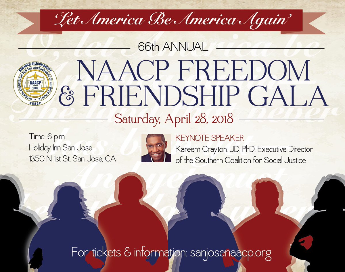 Please Join is tomorrow night at the San Jose/Silicon Valley NAACP’s 66th Annual Freedom and Friendship Gala! #NAACP #Freedom #Friendship #USA