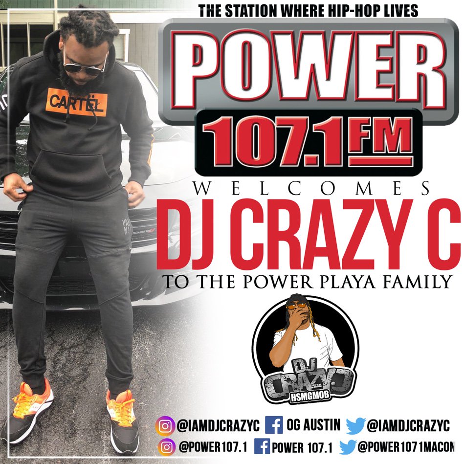 iamDJCrazyC's tweet photo. Tonight 7pm i officially go on air at @Power107.1 in Macon, Ga! Tune in #GrindSmart2018 #Power1071 https://t.co/Pe5PtEQWPp