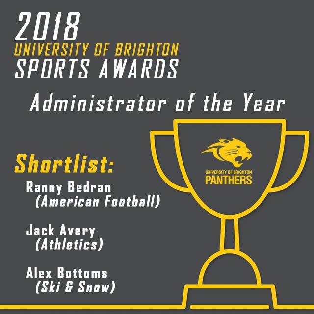 The University of Brighton 2018 Sports Awards shortlist has been finalised 🏆
Over the next 6 days details of those who have made the final 3 will be released, starting with the ‘administrator of the year’ today! 🐾
More information here: ow.ly/y8hN30jI3oV
<a href="/UoBPanthersAFC/">Brighton Panthers</a>