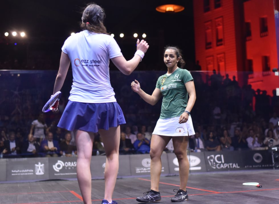 ElGounaSquash's tweet photo. After leading 10-5 @RaneemElWelily finally takes the title on her 6th match ball : 

[2] Raneem El Welily (Egy)  3-1 [1] Nour El Sherbini (Egy)   5-11, 11-8, 11-3, 14-12 (50m) https://t.co/rQ3fFnIHl3