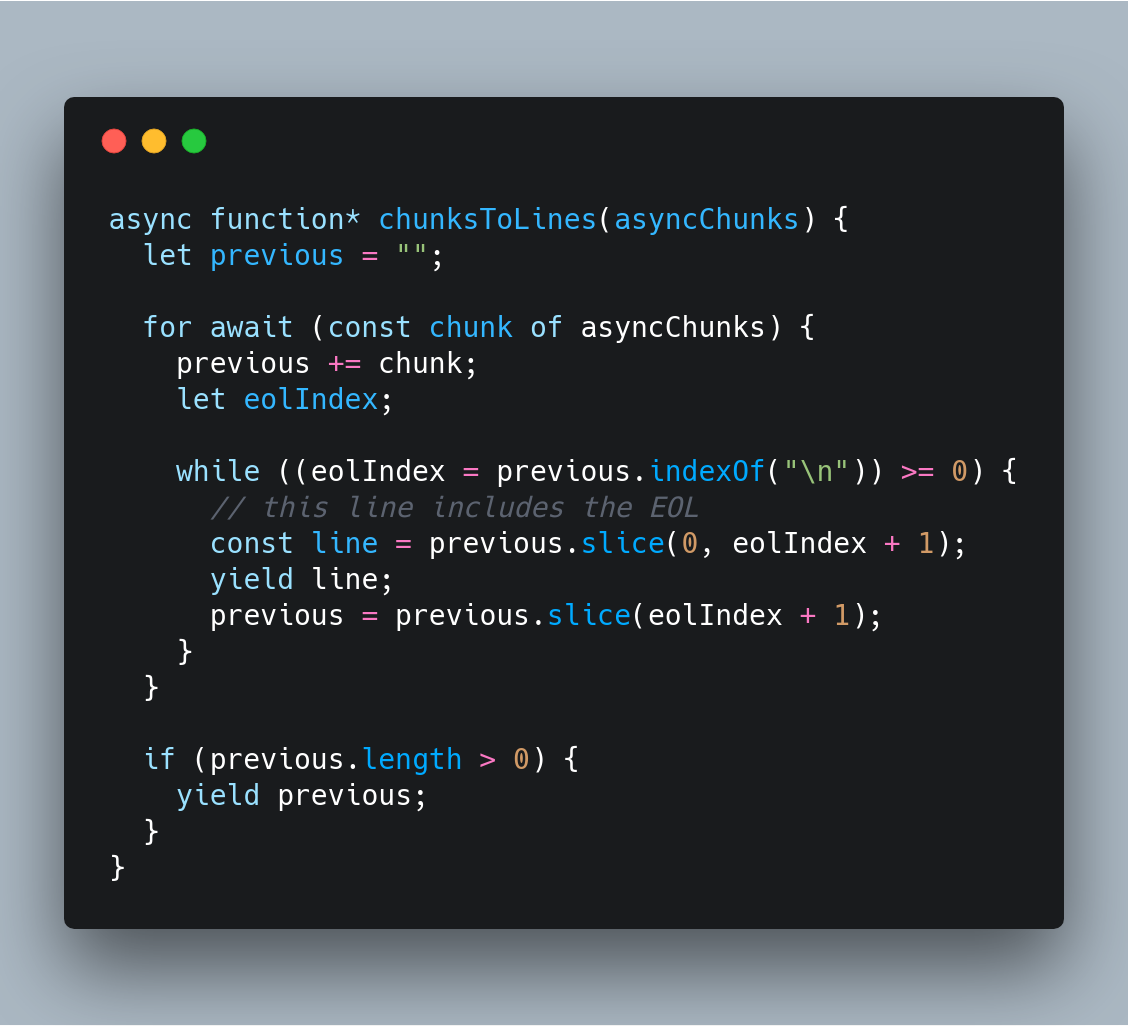 matt_morgis's tweet image. I made a @nodejs thing today, thanks to async iterators in v10. 

Introducing async-stream-generator: pipe your async generators through Node.js streams!

streamify(generator(stream)).pipe(dest);

npmjs.com/package/async-…