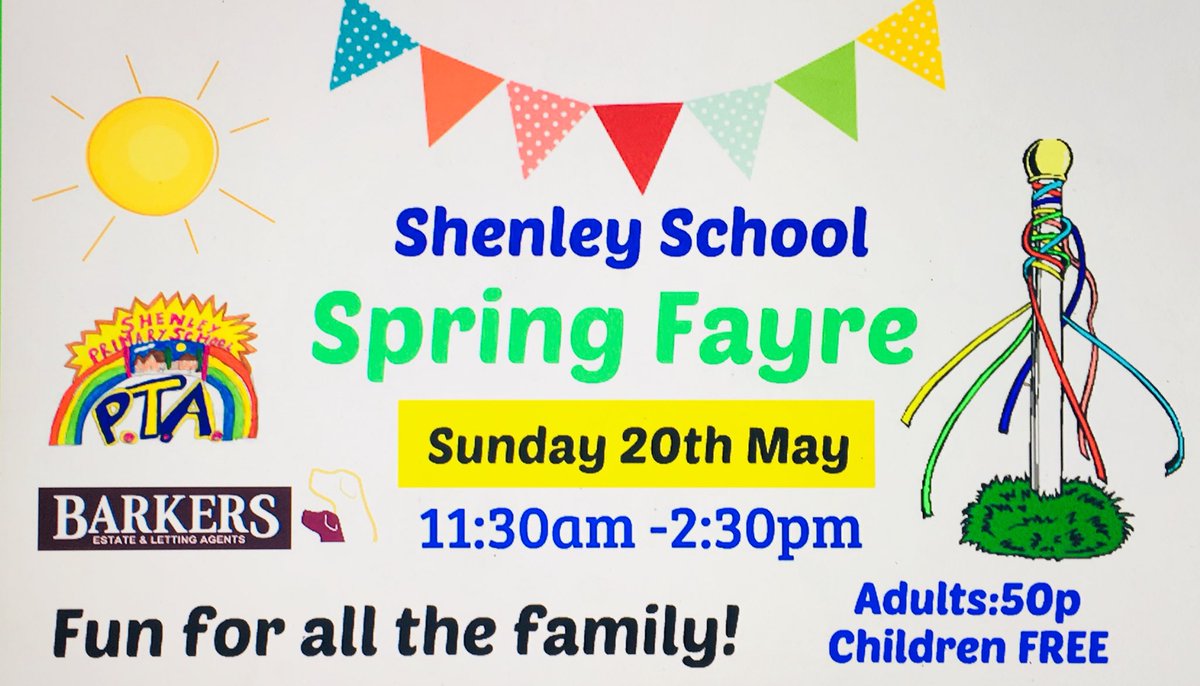 shenleypta's tweet photo. Spring Fayre happening Sunday 20th May, we’re so excited! Come along and support us, we REALLY need a new climbing frame!! 😃👏 https://t.co/skgFRPu5gQ