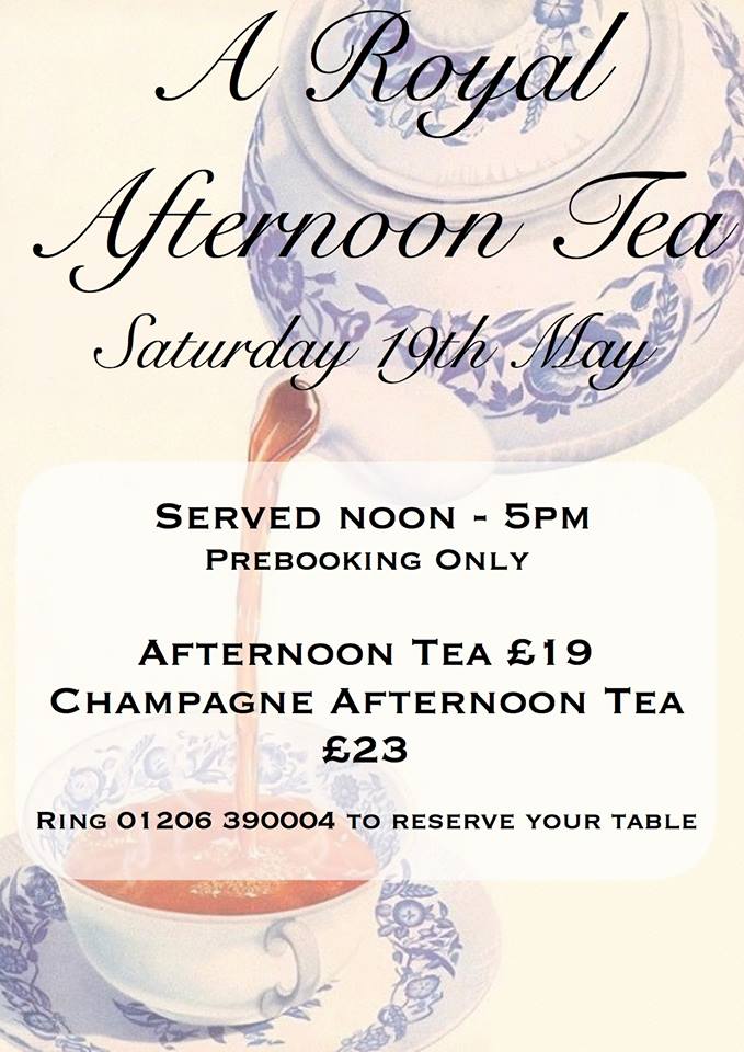 If you enjoy our Pudding Club then you will love our Afternoon Teas! We are serving our Afternoon Tea's alongside showing the Royal Wedding. Pre bookings only - 01206 390004