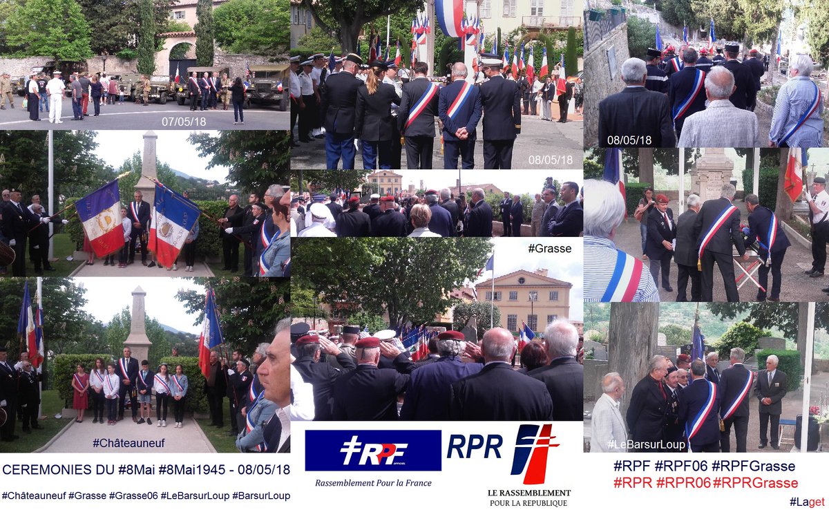 RPF_Grasse's tweet photo. Pour le #RPFGrasse, le #RPF06 ainsi que @rpr_grasse #RPRGrasse et @rpr06 #RPR06 @jeanrenelaget participait aux cérémonies du #8Mai sur les communes de #Grasse, #Châteauneuf et #LeBarsurLoup - #Grasse06 #BarsurLoup #CAPG #CASA #AlpesMaritimes #Laget https://t.co/Bj8o3cTGXF
