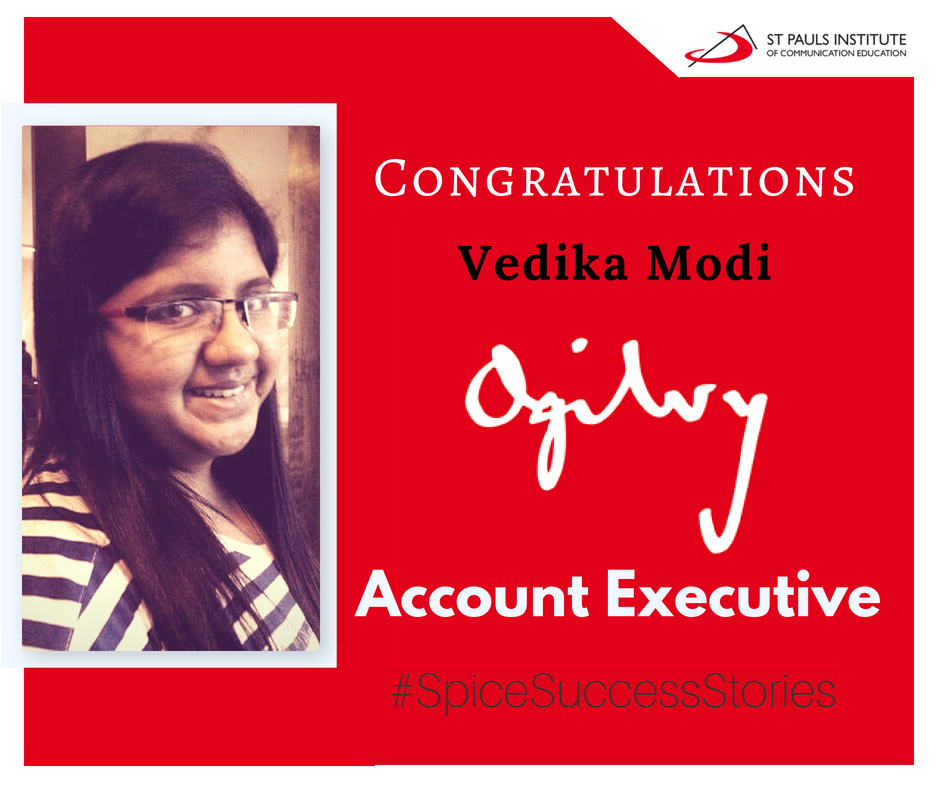 stpaulsice's tweet photo. Congratulations Vedika Modi on your new job at Ogilvy & Mather. We wish you all the best for your career.
#SpiceSuccessStories #AdvertisingBatch #MediaSchool https://t.co/ip0nCDr31C