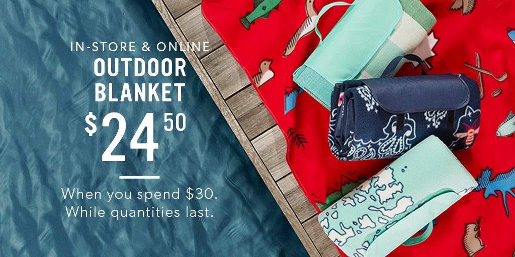 Pick up our exclusive Outdoor Blanket for $24.50 when you spend $30! In-store and online. While quantities last. indig.ca/01mO3U