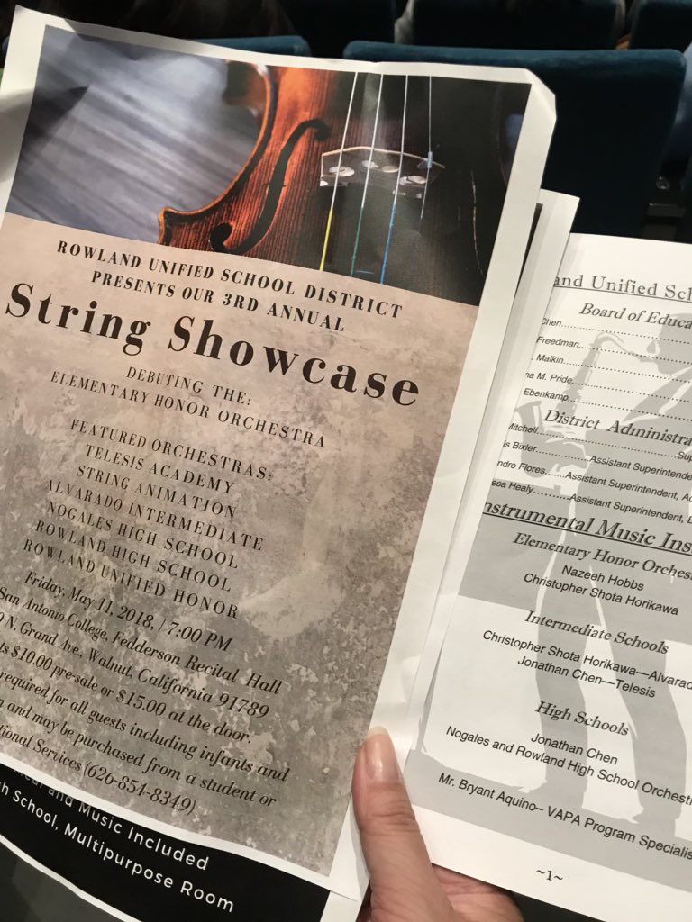 LKuwaye's tweet photo. Thank you RUSD String Showcase at Mt SAC tonight-what a treat! #WeAreRusd, @nogalestrings , @rowlandhs , @teletitan , @AISMatadors + more. Lead by Mr. Horikawa, Mr Hobbs, @HobbsTeachMusic , and Mr. Chen, @joncello https://t.co/jONuVA29P7