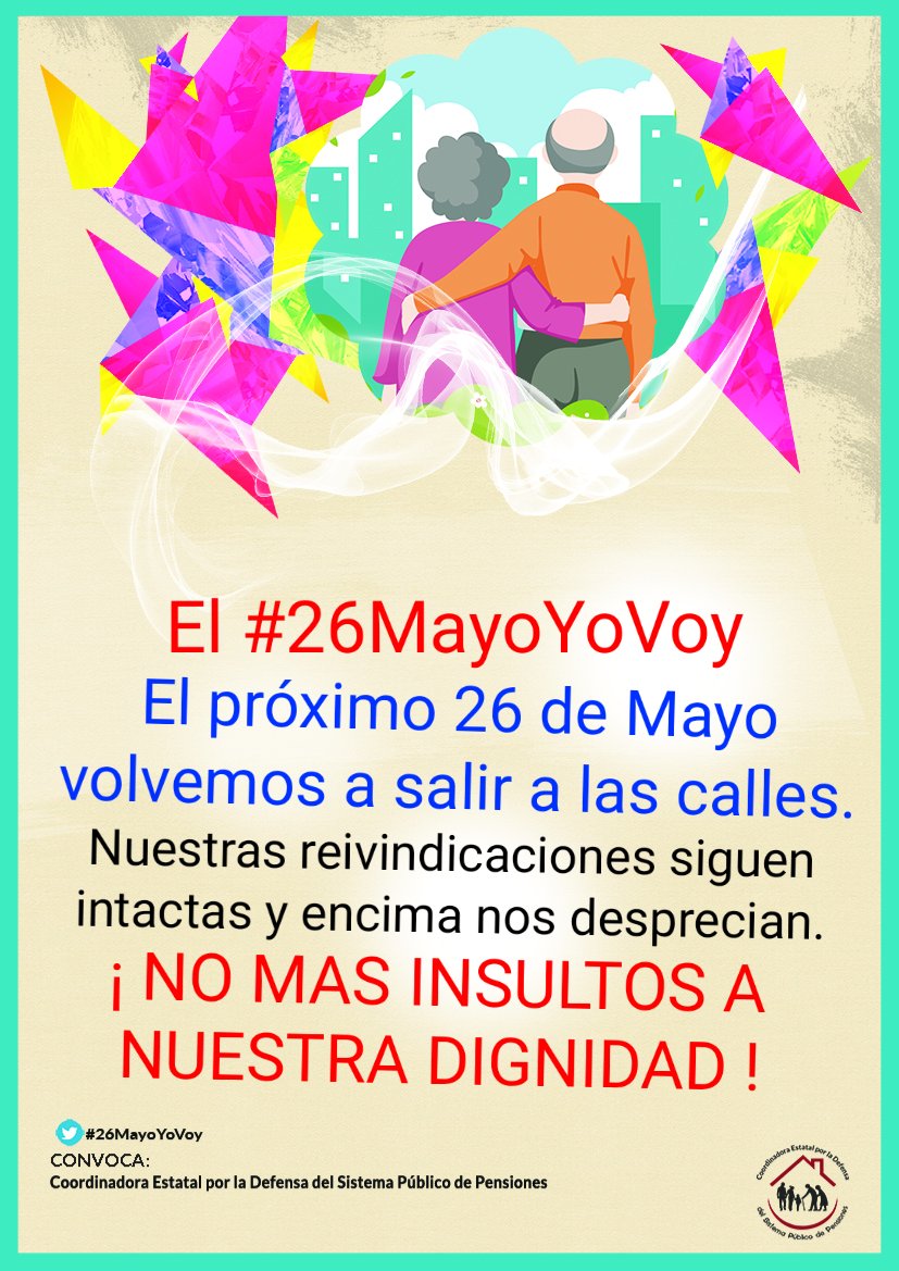 pensionazo_no's tweet photo. 🔴📣Empezamos a difundir nuestra cartelería: Aquí está el enlace con  las concentraciones para el 26 de mayo, busca tu concentración/manifestación más cercana y compártela. El #26MayoYoVoy
Os esperamos , esta es la lucha de todas y todos: 👇👇👇
https://t.co/37IJuNbEoP https://t.co/6gTtNGFpnD