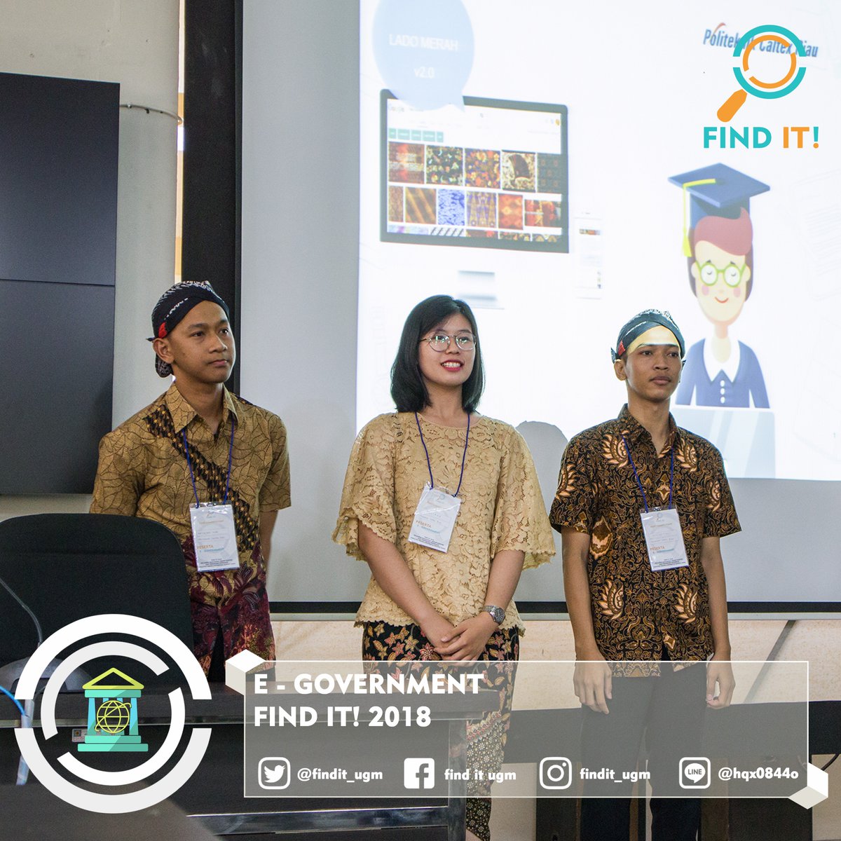 FindIT_UGM's tweet photo. [LIVE REPORT]
[E-GOVERNMENT]

Sedang berlangsung presentasi oleh Tim Lado Merah v2.0 asal Politeknik Caltex Riau di Ruang Sidang gedung DTETI lt.3

#FindIT2018
#FindYourInnovation
#FindYourBest
#IMWITHFindIT18
#FINALFindIT18
#lombaIT https://t.co/sg5Ip38NHo