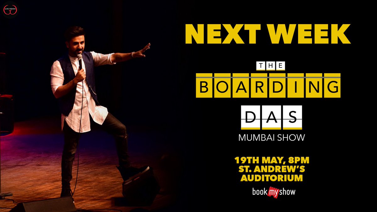 TheWeirdass's tweet photo. Next Saturday #Mumbai! #BoardingDAS comes to St. Andrew's Auditorium. Tix: https://t.co/UGNfNQLp1B https://t.co/bZFNgCzHRZ