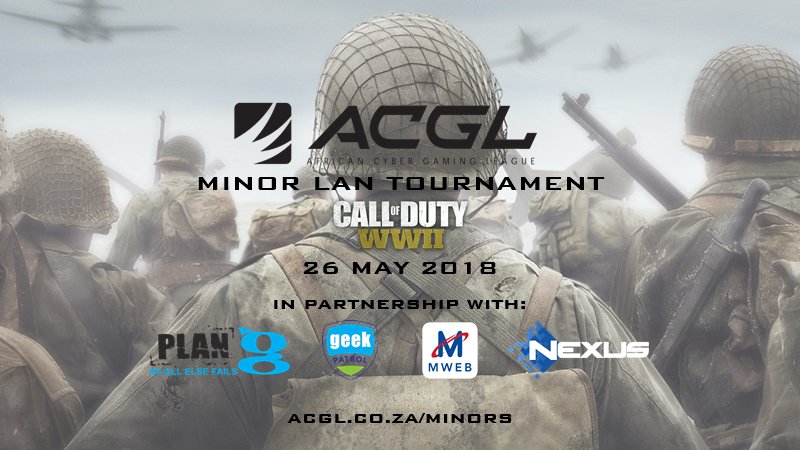 AfricanGaming's tweet photo. ποΈ 26 May
π’ #CODWWII LAN tournaments around the country:
π
CPT: @MWEBGMZ
JHB: @Nexus_AWX
DBN: @GeekPatrolZA
PE: @ThePlanGMan
π»
Details: https://t.co/LMmUsa32Rv
Webpage: https://t.co/ggehJwacrv
#SAesports #SAGaming #ACGLMinors #CODza https://t.co/3F83U1rNV7