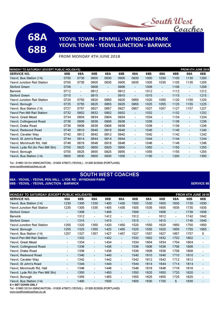 SouthWestCoach1's tweet image. #PASSENGERNOTICE #NEWTIMETABLE #68SERVICE 68 Service starting Monday 4th June 2018!!! #SouthWestCoaches