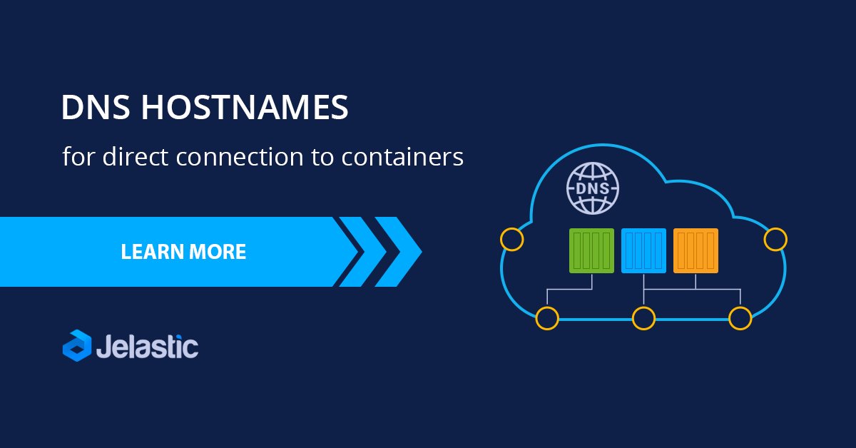 Jelastic's tweet photo. #DNS hostnames provide the most convenient & efficient way of #ConnectingToContainers hosted in Jelastic PaaS. Learn all possible ways of establishing direct connection to a particular node from inside & outside of the Cloud https://t.co/ju1r9Puvtl #DNShostnames #hostnames https://t.co/mNTYfEfBGg