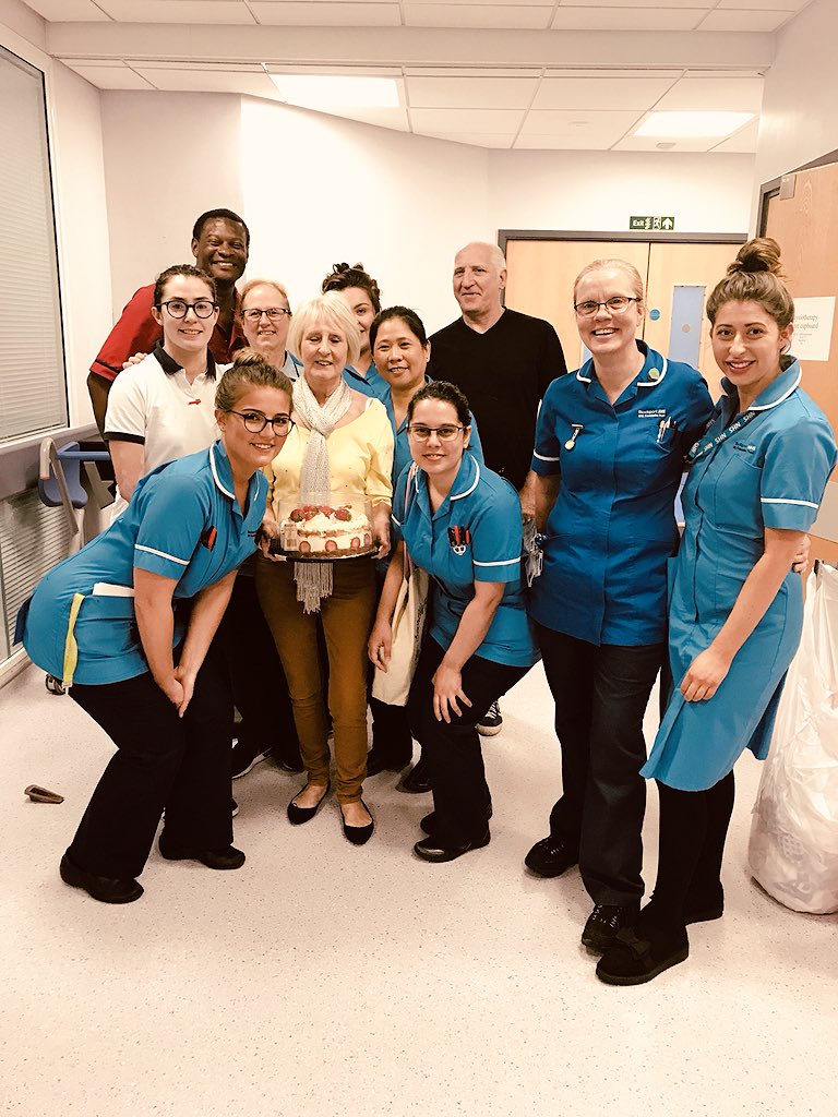 valpoole87's tweet photo. This amazing lady presenting ICU team  with a delicious strawberry gateau https://t.co/9d6wCLVXFf