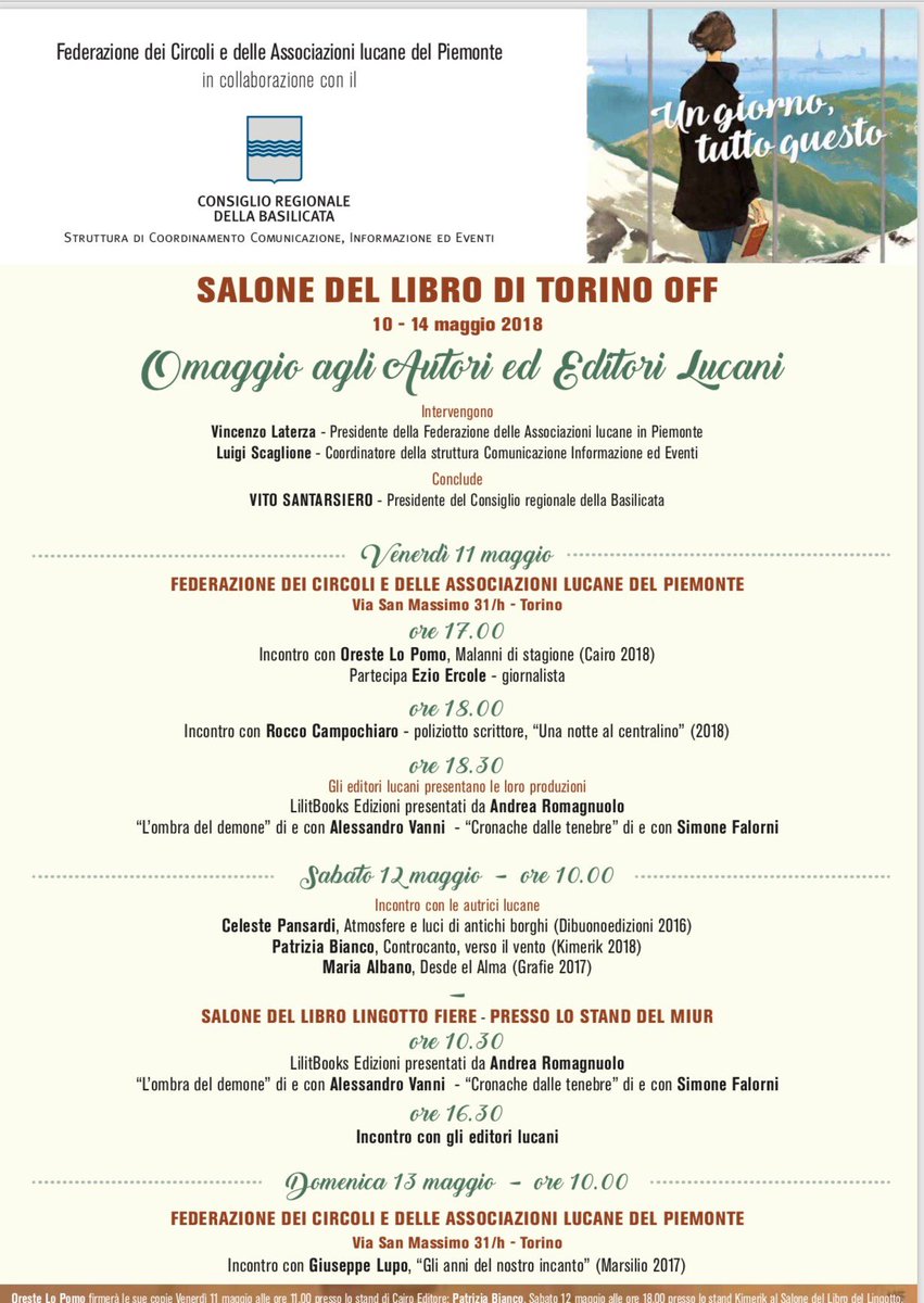 CRBasilicata's tweet photo. Autori lucani al @SalonedelLibro
Al Lingotto fiere e nella sede della Federazione lucana in #Piemonte gli incontri promossi dal #crbas @GiuseppeLupo8 https://t.co/D4fPAuCXoM