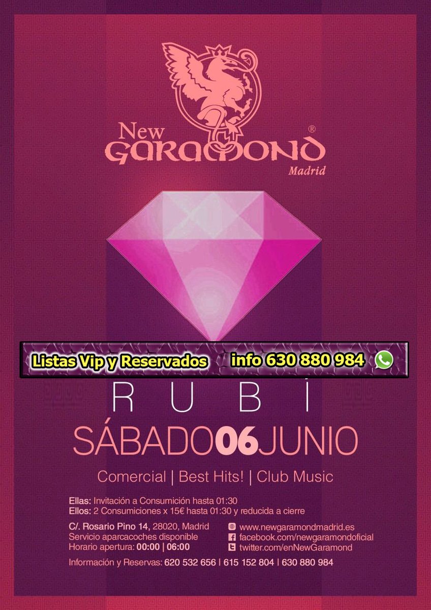 Listas_sabado's tweet photo. Listas New Garamond: listas VIP, reservados,Shishas,botellas -630 880 984  WhatsApp #New Garamond #Madrid https://t.co/WJaGpTnTVB